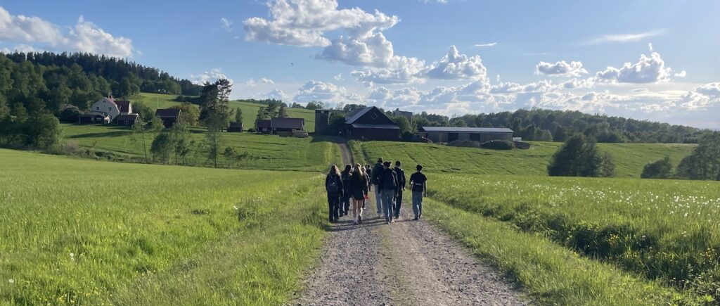 Auf Wanderung in der hügeligen Landschaft Schwedens